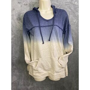 Maurices Women Ombre Dip Dye V Neck Long Sleeve Hoodie Sweatshirt Top Size M